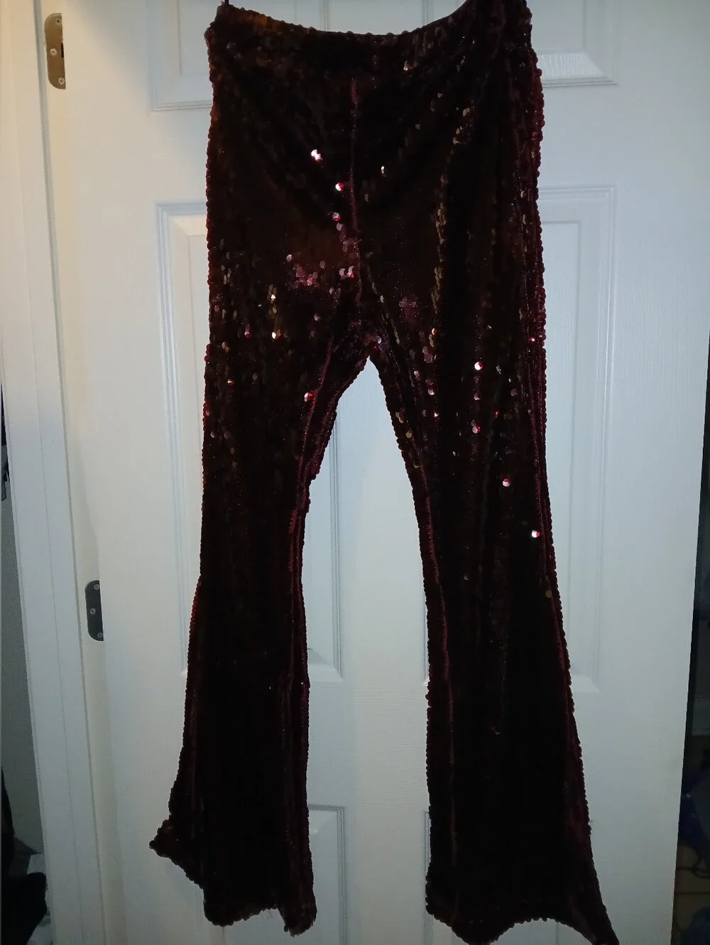 Fashion Nova Burgundy Sequin Halter Crop Top & Flare Pants Set - Picture 4 of 6
